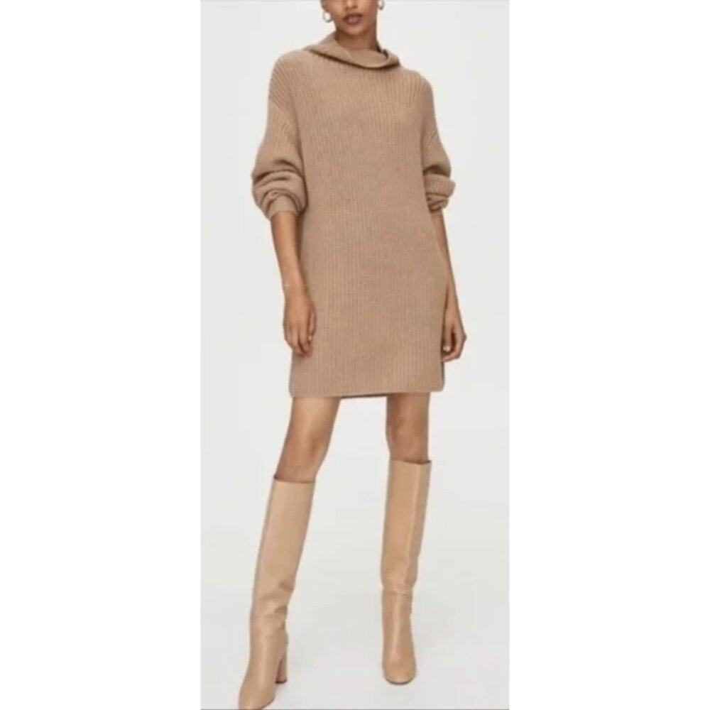 ARITZIA WILFRED Montpellier Merino Wool Chunky Knit Sweater Dress Constant Camel - Picture 1 of 15